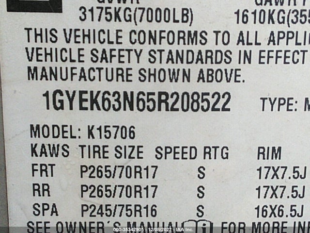 Cadillac Escalade 2005 1GYEK63N65R208522 Image 10