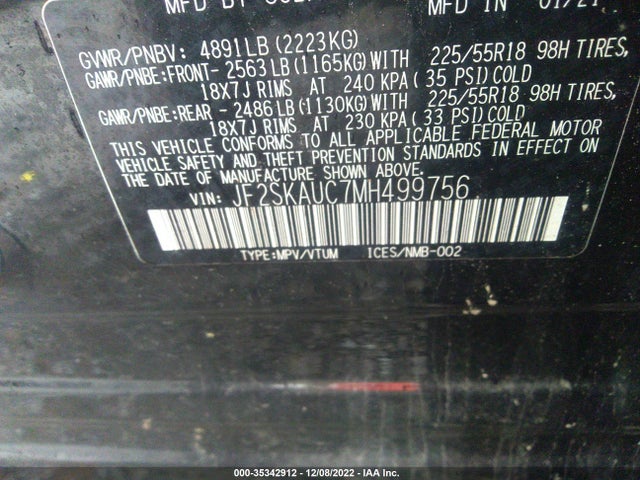 2021 Subaru Forester, VIN: JF2SKAUC7MH499756