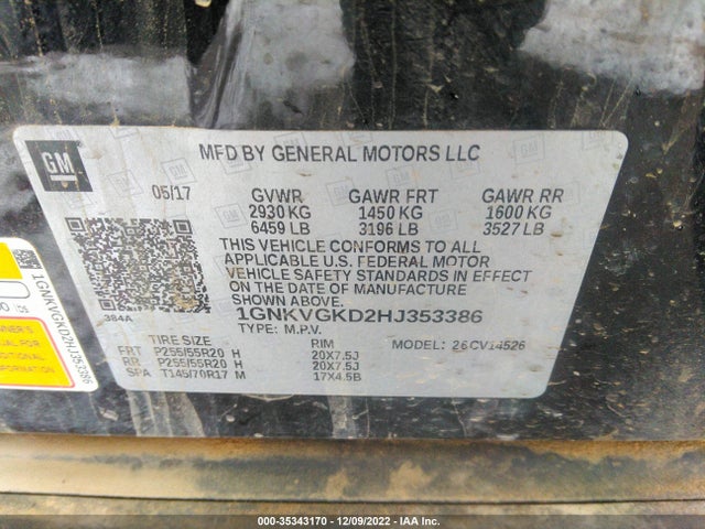 Chevrolet Traverse Lt 2017 1GNKVGKD2HJ353386 Image 10