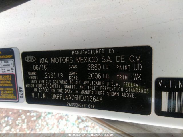 3KPFL4A76HE013648 KIA FORTE S