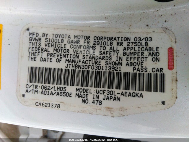 Lexus LS 430 2003 JTHBN30F030113921 Image 10