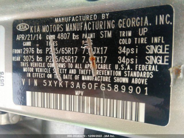 5XYKT3A60FG589901 KIA SORENTO LX