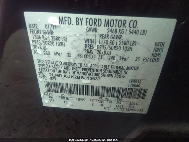 Lincoln MKX 2011 2LMDJ6JK2BBJ15637 Image 10