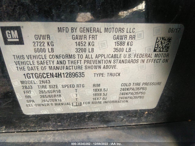GMC Canyon 4wd Sle 2017 1GTG6CEN4H1289635 Image 9
