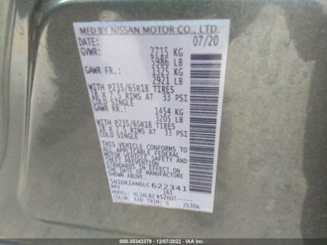 5N1DR2AN6LC622341 Nissan Pathfinder S