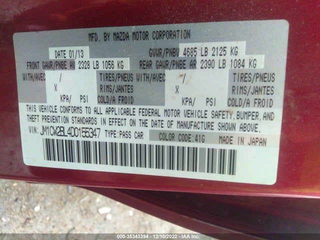 2013 MAZDA MAZDA5 SPORT VIN: JM1CW2BL4D0155347