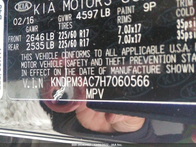2017 KIA SPORTAGE LX VIN: KNDPM3AC7H7060566