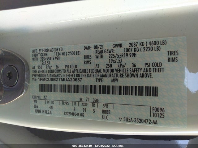 2021 Ford Escape, VIN: 1FMCU0BZ7MUA20687