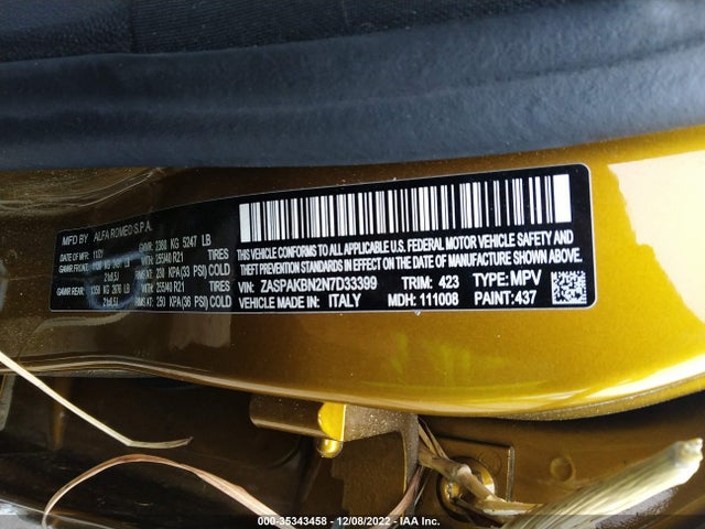 ZASPAKBN2N7D33399 Alfa Romeo Stelvio Veloce Ti Awd