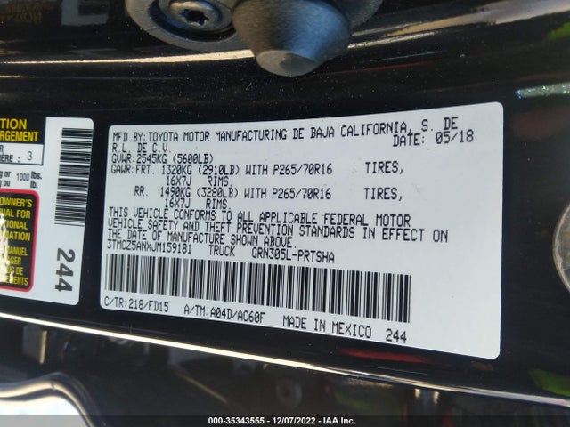 2018 Toyota Tacoma, VIN: 3TMCZ5ANXJM159181