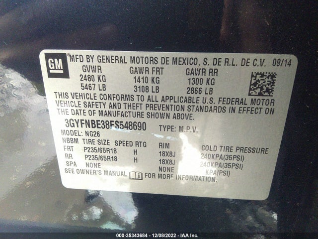 2015 Cadillac SRX, VIN: 3GYFNBE38FS548690