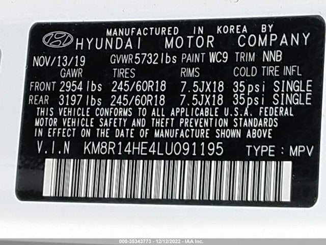 2020 Hyundai Palisade, VIN: KM8R14HE4LU091195
