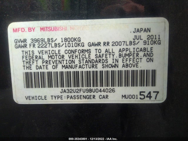 JA32U2FU9BU044026 Mitsubishi LANCER ES