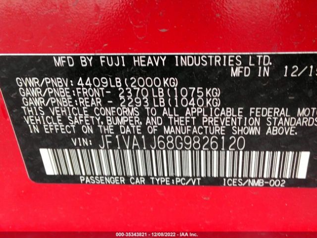 JF1VA1J68G9826120 Subaru Wrx Limited