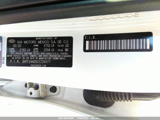 2020 KIA FORTE LXS VIN: 3KPF24AD0LE226077