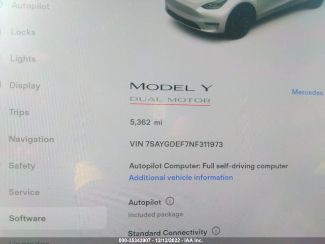 Tesla Model Y 2022 7SAYGDEF7NF311973 Image 7
