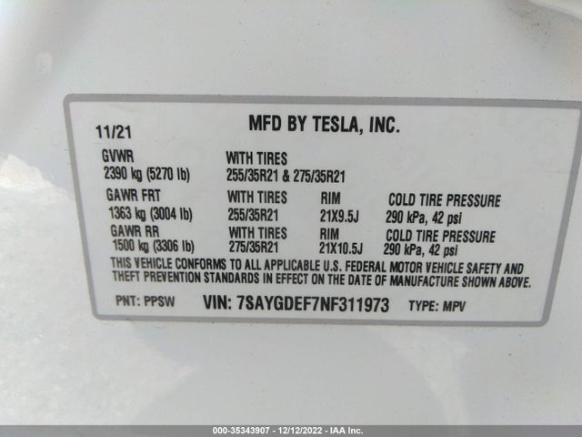 Tesla Model Y 2022 7SAYGDEF7NF311973 Image 9