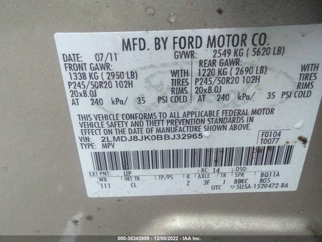 Lincoln MKX 2011 2LMDJ8JK0BBJ32965 Image 10