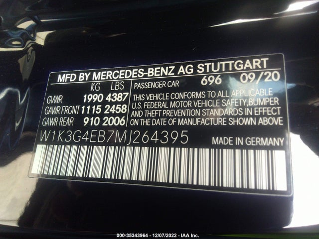 2021 Mercedes-Benz A-Class, VIN: W1K3G4EB7MJ264395