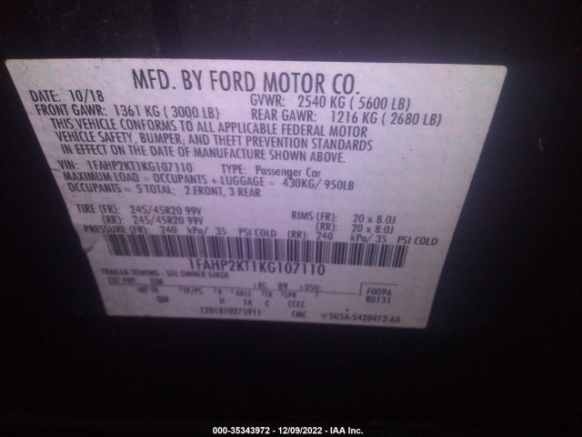 2019 Ford Taurus, VIN: 1FAHP2KT1KG107110