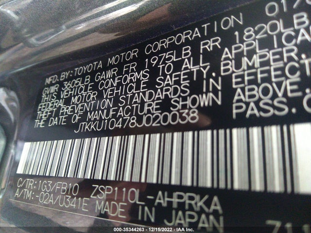 2008 SCION XD VIN: JTKKU10478J020038
