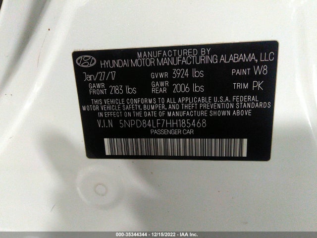 2017 HYUNDAI ELANTRA SE VIN: 5NPD84LF7HH185468