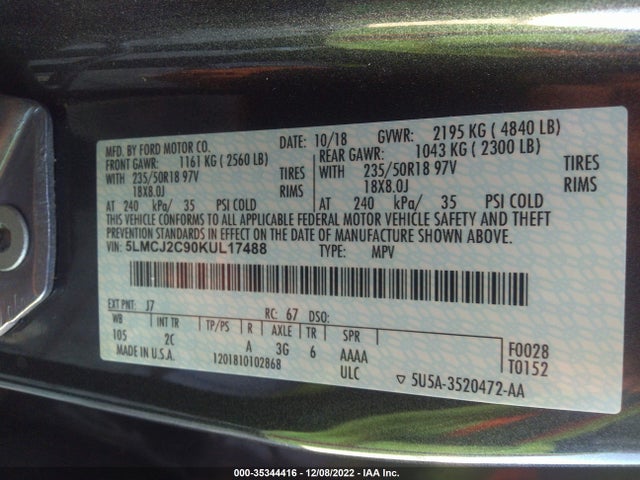 2019 Lincoln MKC, VIN: 5LMCJ2C90KUL17488