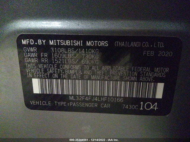 ML32F4FJ4LHF10166 Mitsubishi Mirage G4 Se/le