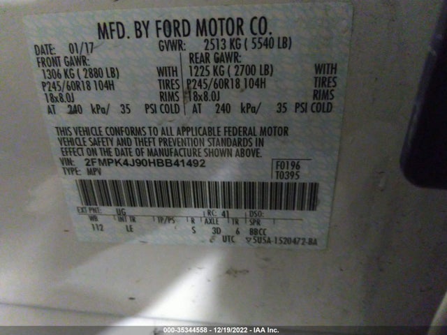 2017 Ford Edge, VIN: 2FMPK4J90HBB41492
