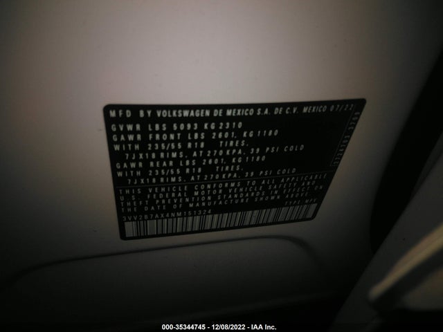 2022 Volkswagen Tiguan, VIN: 3VV2B7AX4NM151324