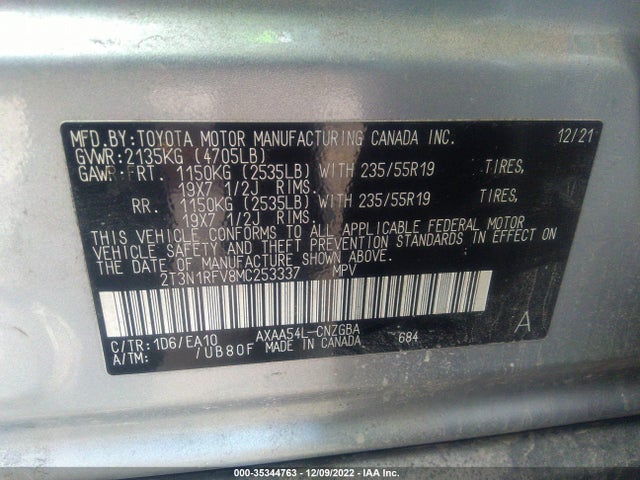 Toyota Rav4 Limited 2021 2T3N1RFV8MC253337 Image 9