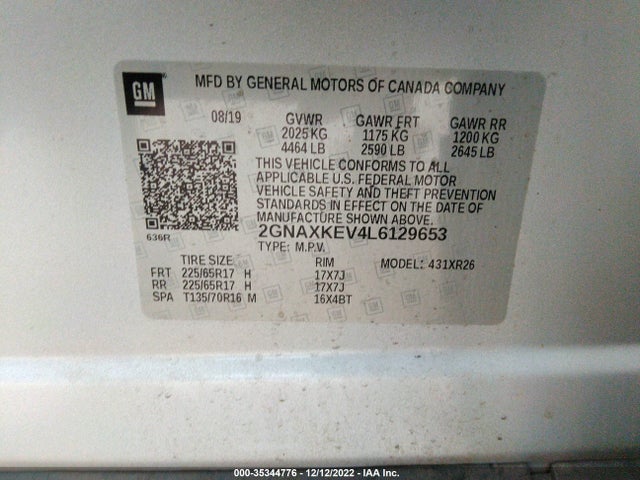 Chevrolet EQUINOX LT 2020 2GNAXKEV4L6129653 Image 9