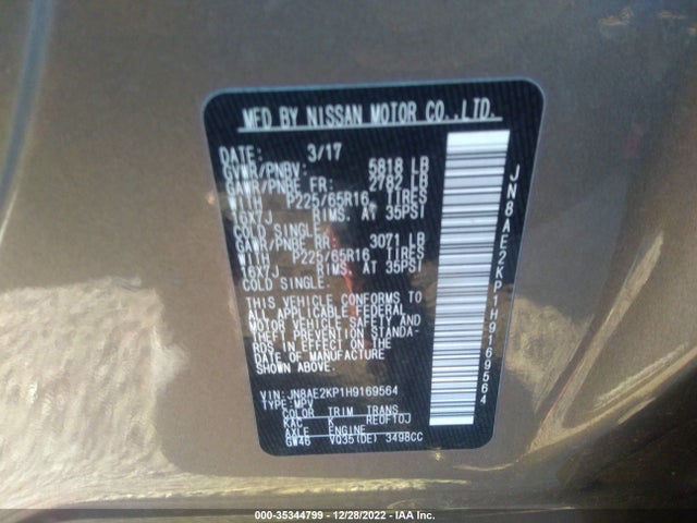 2017 Nissan Quest, VIN: JN8AE2KP1H9169564
