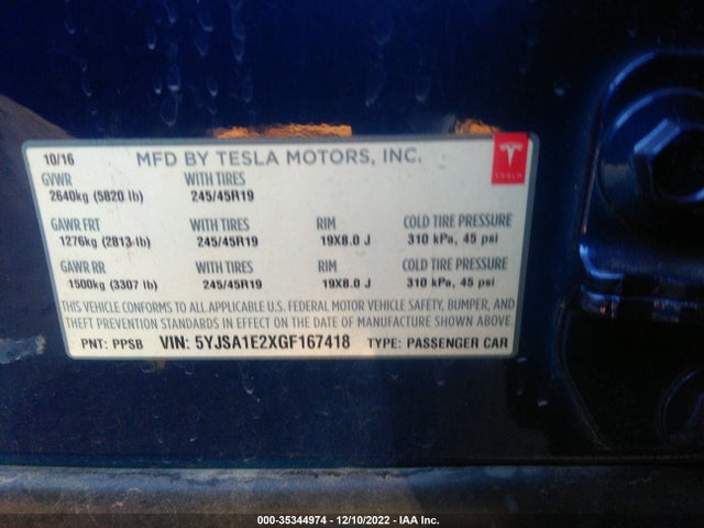Tesla Model S 90d/70d/75d/60d/85d 2016 5YJSA1E2XGF167418 Image 10