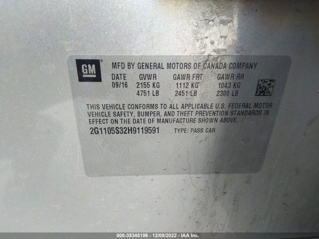 2017 Chevrolet Impala, VIN: 2G1105S32H9119591