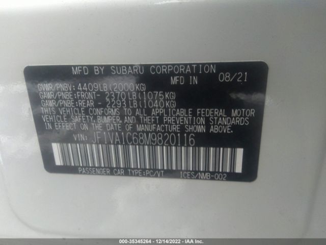 JF1VA1C68M9820116 Subaru Wrx Premium