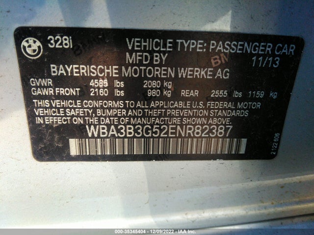 2014 BMW 3 SERIES 328I XDRIVE VIN: WBA3B3G52ENR82387