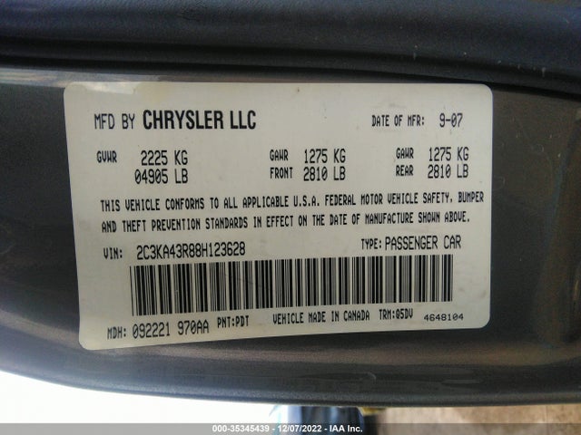 2008 CHRYSLER 300 LX VIN: 2C3KA43R88H123628