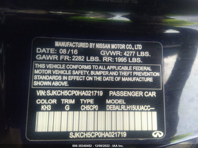 2017 Infiniti QX30, VIN: SJKCH5CP0HA021719