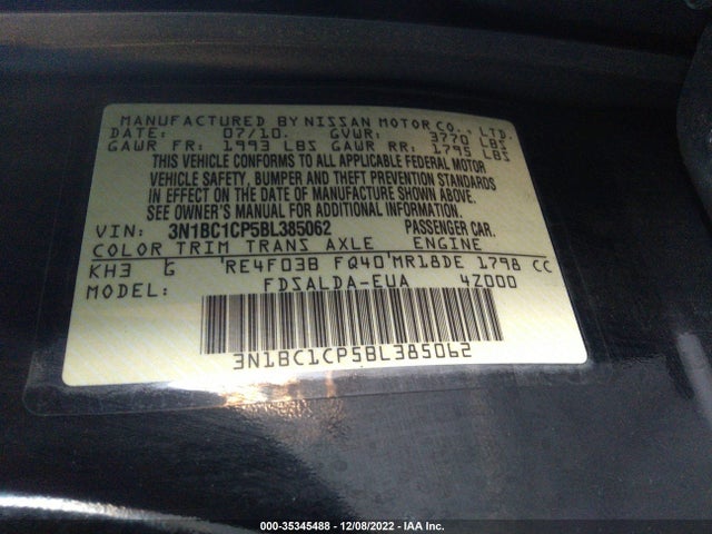 2011 NISSAN VERSA 1.8 S VIN: 3N1BC1CP5BL385062