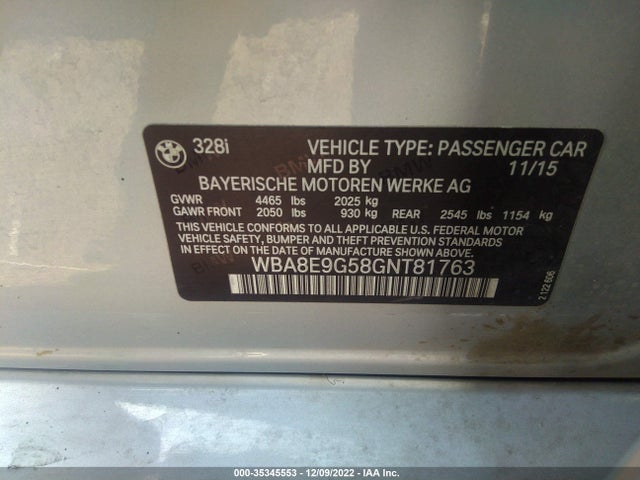 BMW 3 Series 328i 2016 WBA8E9G58GNT81763 Image 9