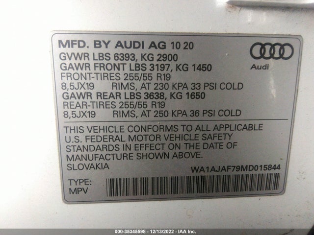 Audi Q7 PREMIUM 2021 WA1AJAF79MD015844 Image 10