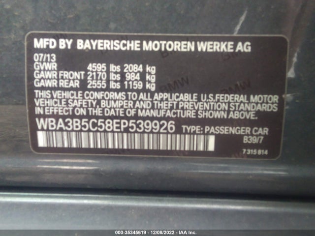 2014 BMW 3 SERIES 328I XDRIVE VIN: WBA3B5C58EP539926