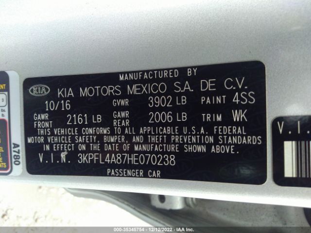 3KPFL4A87HE070238 KIA FORTE EX