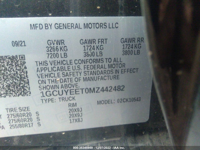 2021 Chevrolet Silverado 1500, VIN: 1GCUYEET0MZ442482