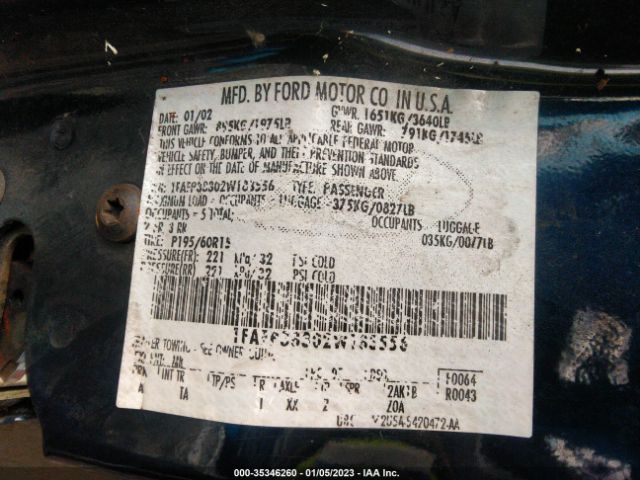 2002 FORD FOCUS ZTS VIN: 1FAFP38302W183556