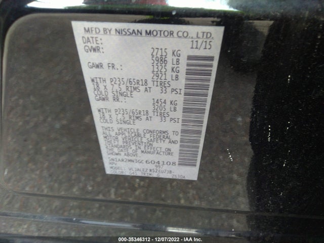 2016 Nissan Pathfinder, VIN: 5N1AR2MN3GC604108