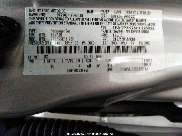 Ford FOCUS SE 2017 1FADP3K28HL225022 Image 9