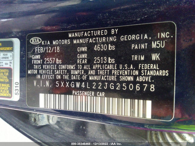 KIA OPTIMA SX 2018 5XXGW4L22JG250678 Image 9