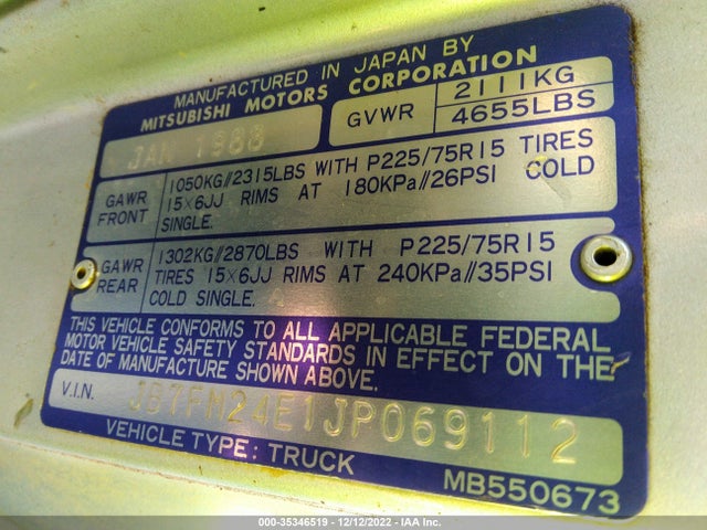1988 DODGE RAM 50 VIN: JB7FM24E1JP069112